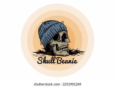 Illustration design of a Skull head wearing beanie