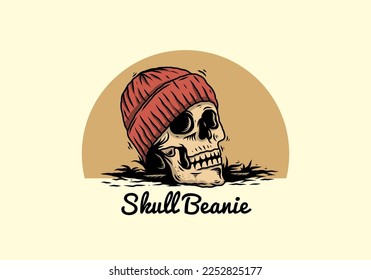 Illustration design of a Skull head wearing beanie