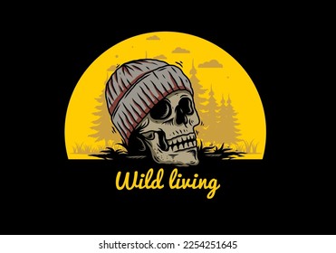 Illustration design of a Skull head wearing beanie