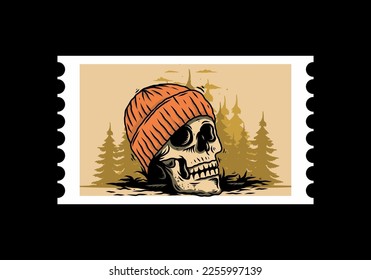 Illustration design of a Skull head wearing beanie