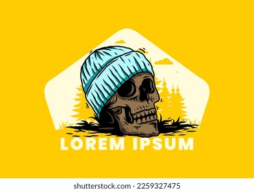 Illustration design of a Skull head wearing beanie