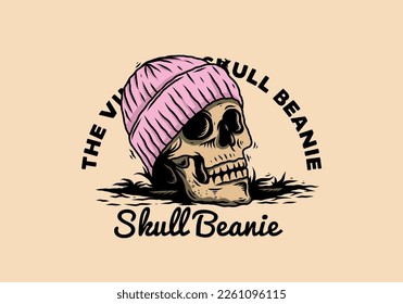 Illustration design of a Skull head wearing beanie