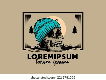 Illustration design of a Skull head wearing beanie