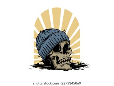 Illustration design of a Skull head wearing beanie