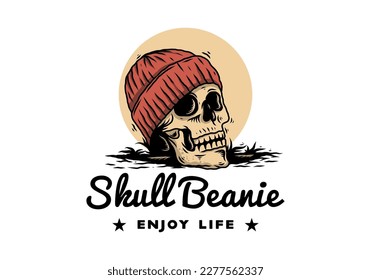 Diseño de ilustración de una cabeza de cráneo con beanie