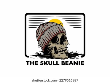 Illustration design of a Skull head wearing beanie