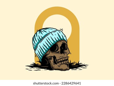 Illustration design of a Skull head wearing beanie