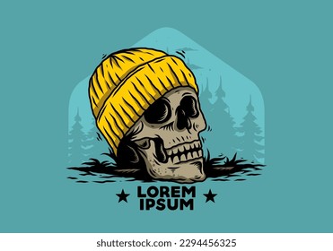 Illustration design of a Skull head wearing beanie