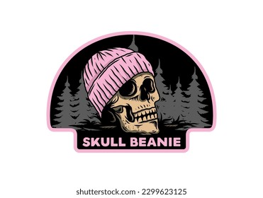 Illustration design of a Skull head wearing beanie