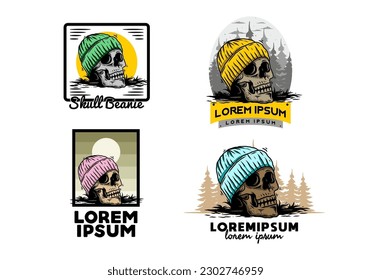 Illustration design of a Skull head wearing beanie