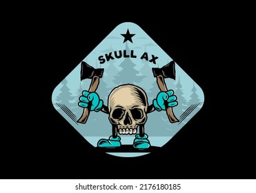 Illustration design of a Skull holding two ax