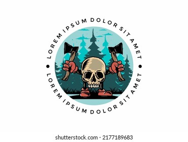 Diseño ilustrativo de un cráneo con dos hachas
