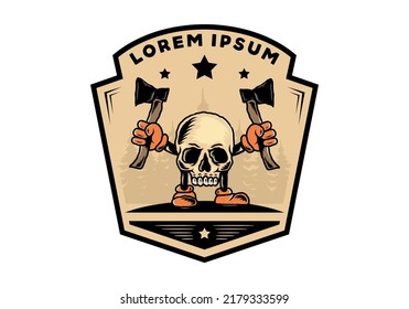 Illustration design of a Skull holding two ax