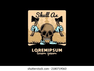 Illustration design of a Skull holding two ax