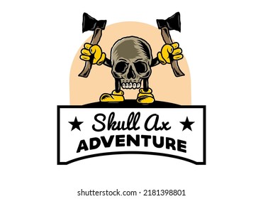 Illustration design of a Skull holding two ax