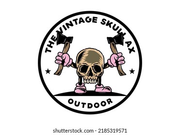 Illustration design of a Skull holding two ax