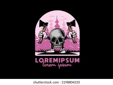 Illustration design of a Skull holding two ax