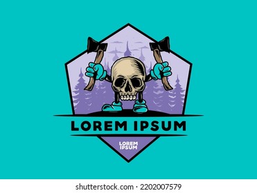 Illustration design of a Skull holding two ax