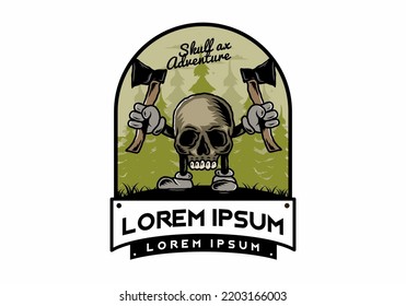 Illustration design of a Skull holding two ax