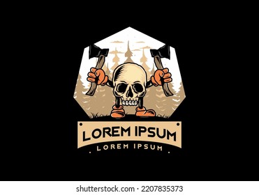 Illustration design of a Skull holding two ax