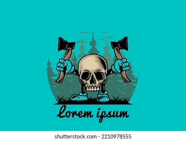 Illustration design of a Skull holding two ax