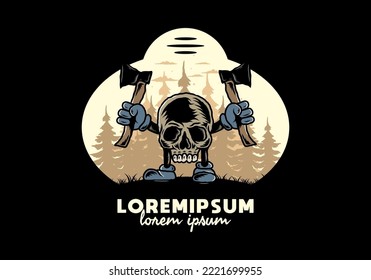Illustration design of a Skull holding two ax
