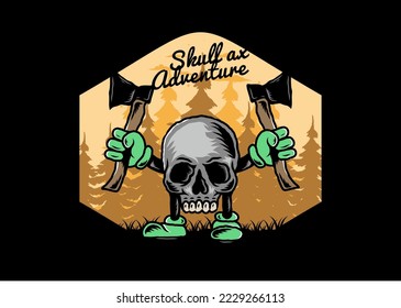 Illustration design of a Skull holding two ax
