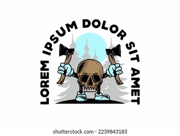 Illustration design of a Skull holding two ax