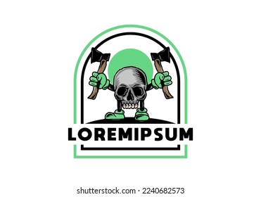 Illustration design of a Skull holding two ax