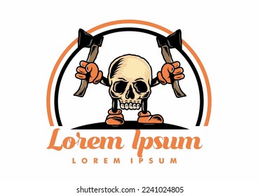 Illustration design of a Skull holding two ax