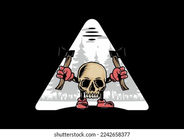 Illustration design of a Skull holding two ax