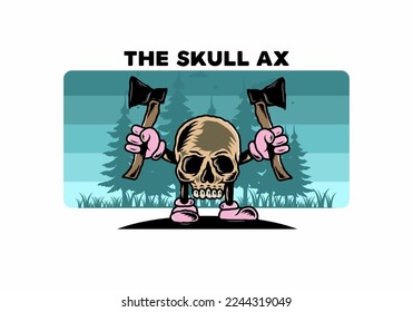 Illustration design of a Skull holding two ax
