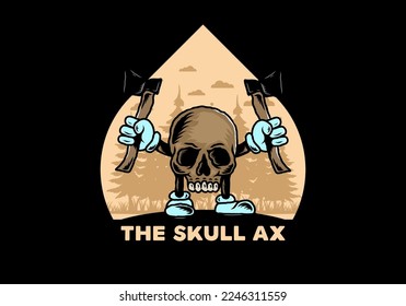 Illustration design of a Skull holding two ax
