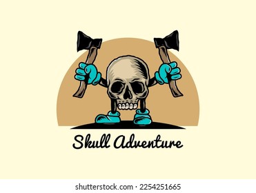 Illustration design of a Skull holding two ax