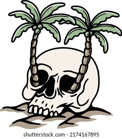 illustration design skull and palm