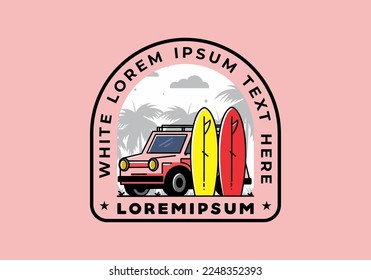 Illustration design of a small car and two surfboards