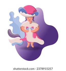 Illustration design of a Spanish person carrying ice cream in a big hat