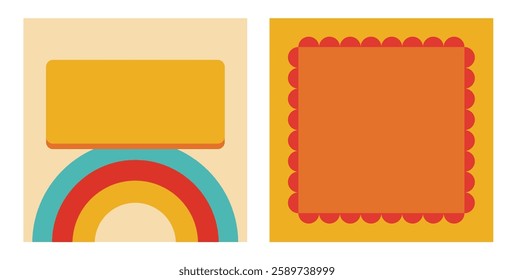 Illustration design square retro unique abstract
