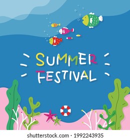 Illustration design with summer related objects on sea background