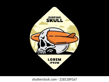 illustration design of a surfboard piercing the skull