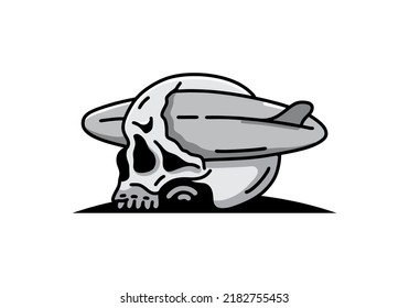 illustration design of a surfboard piercing the skull
