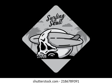 illustration design of a surfboard piercing the skull