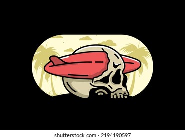 illustration design of a surfboard piercing the skull