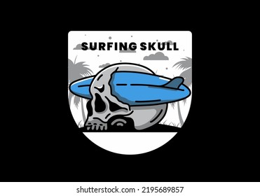 illustration design of a surfboard piercing the skull