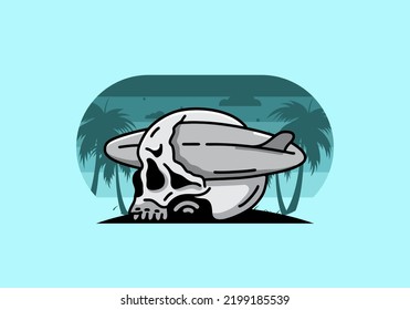 illustration design of a surfboard piercing the skull