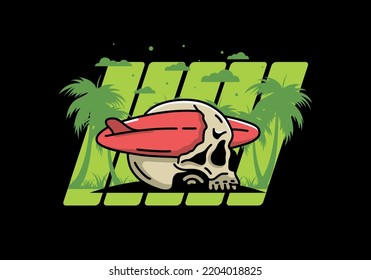illustration design of a surfboard piercing the skull