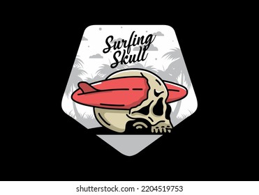 illustration design of a surfboard piercing the skull