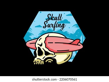 illustration design of a surfboard piercing the skull