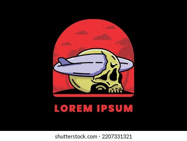 illustration design of a surfboard piercing the skull