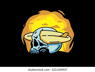 illustration design of a surfboard piercing the skull